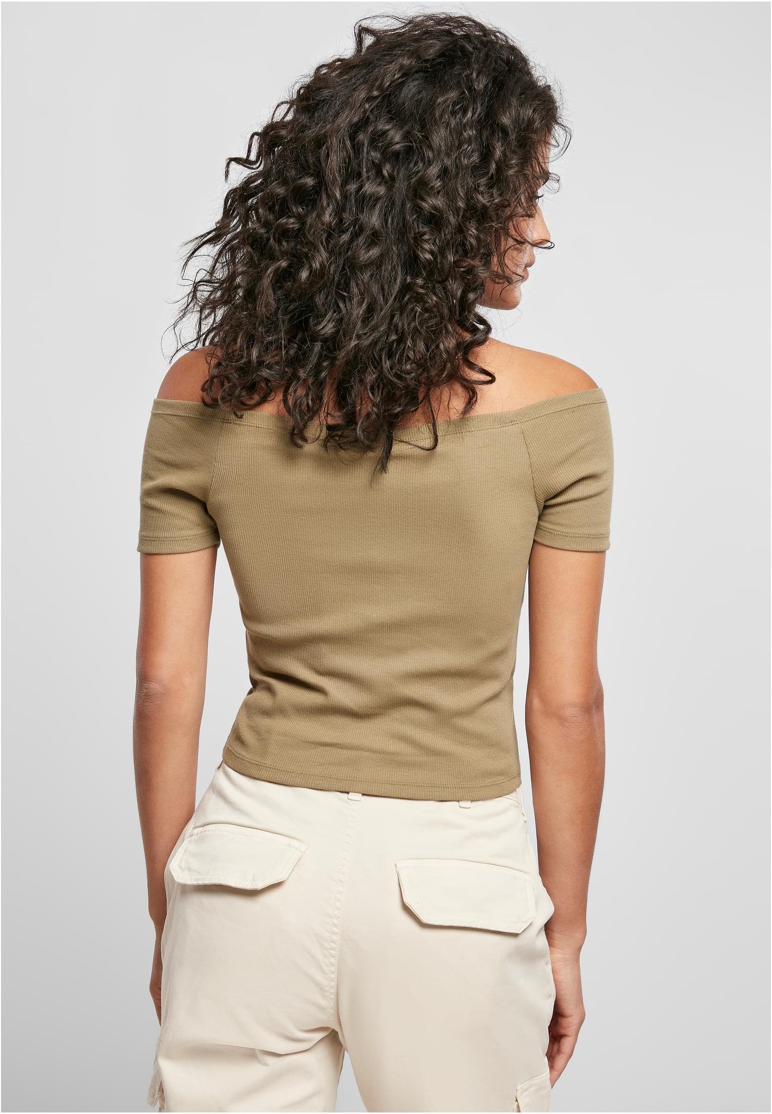 URBAN CLASSICS Rib Tee Shoulder (1-tlg) khaki Damen Ladies T-Shirt Off