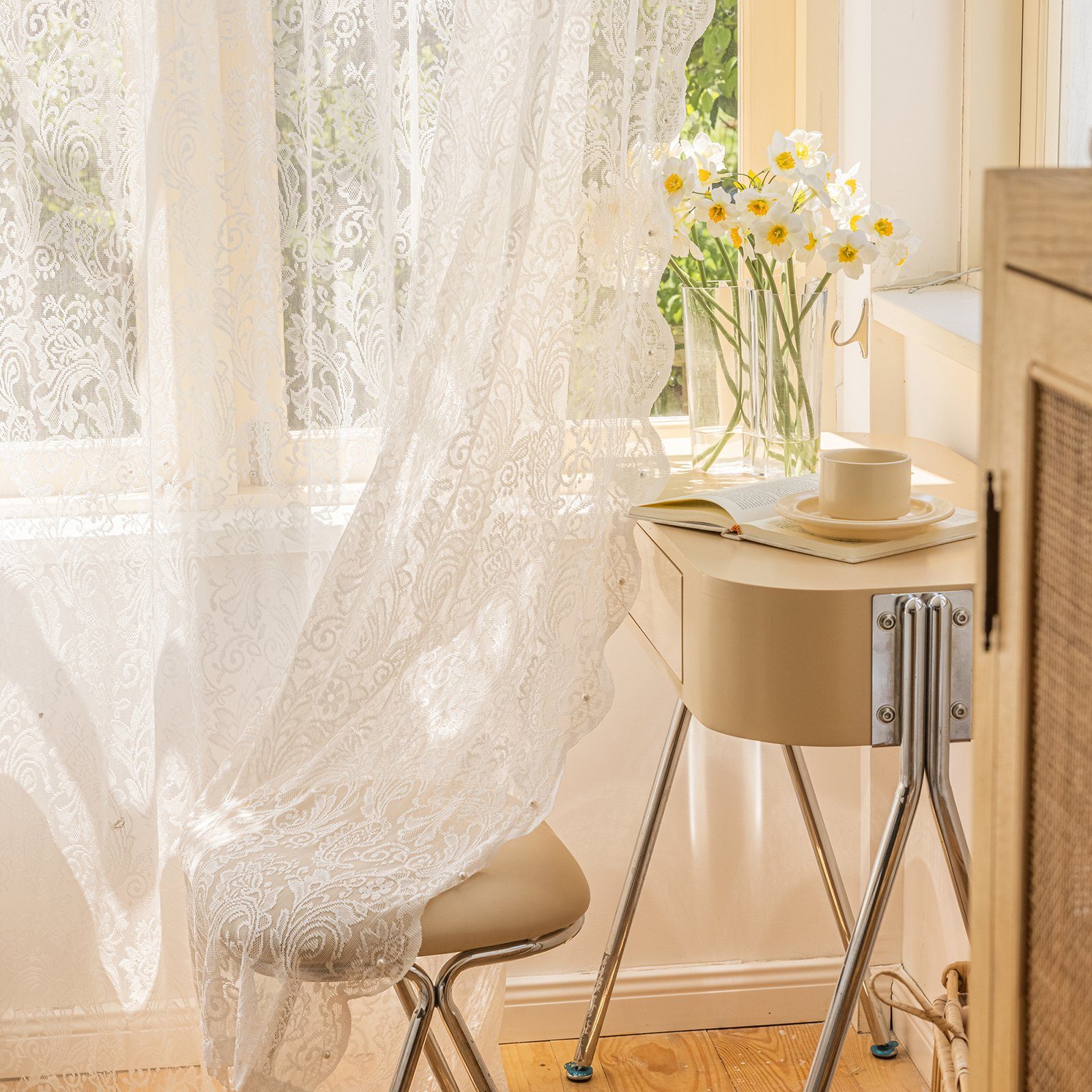 Sunicol Gardine Stickerei Spitze Voile Gardinen, Transparent Vorhang mit Pe günstig online kaufen