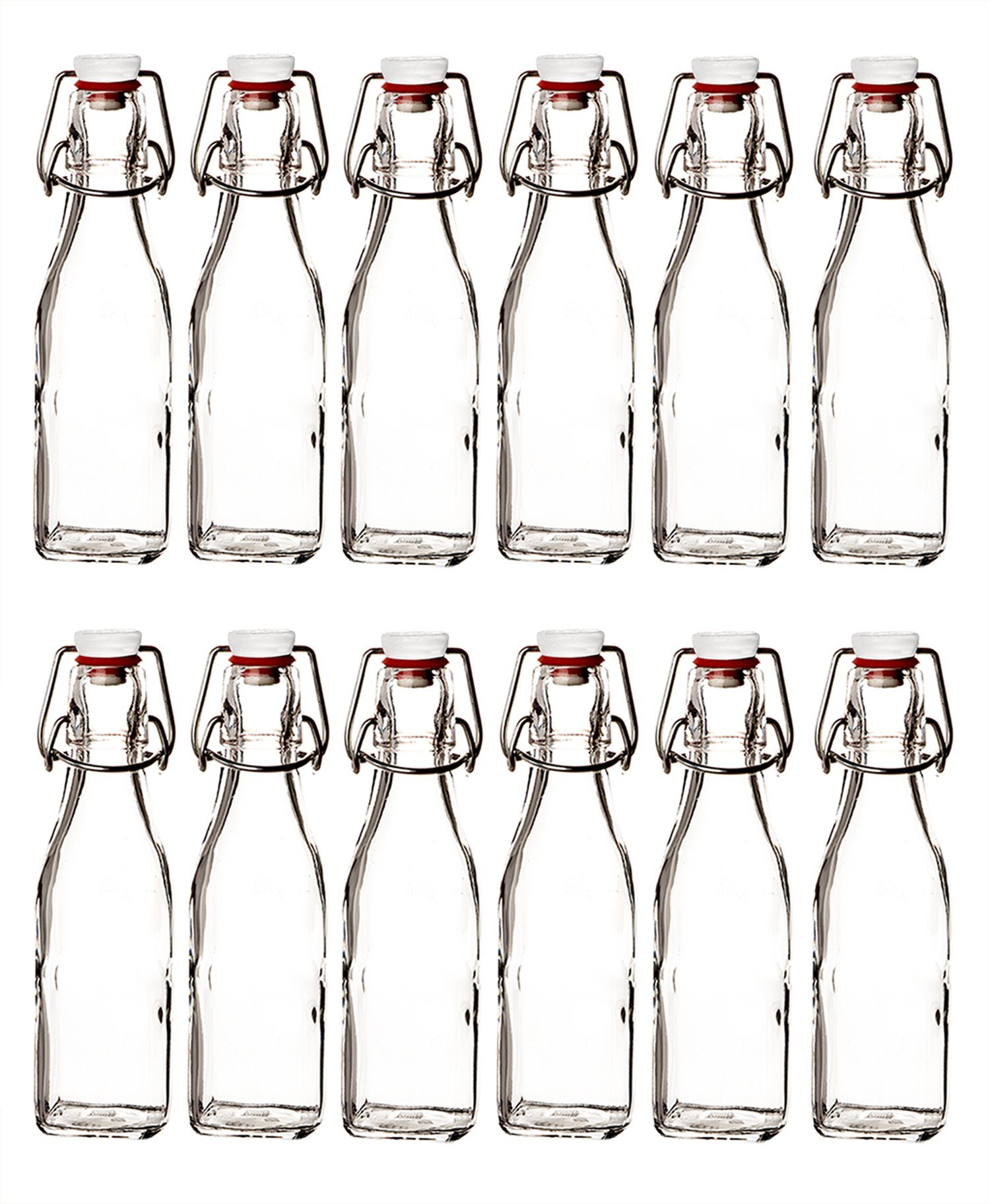 Bormioli Rocco Trinkflasche Swing 12er Set Glasflaschen mit Bügelverschluss  250ml eckig − Bügelflaschen Likörflaschen Einmachflaschen Flaschen zum  Befüllen