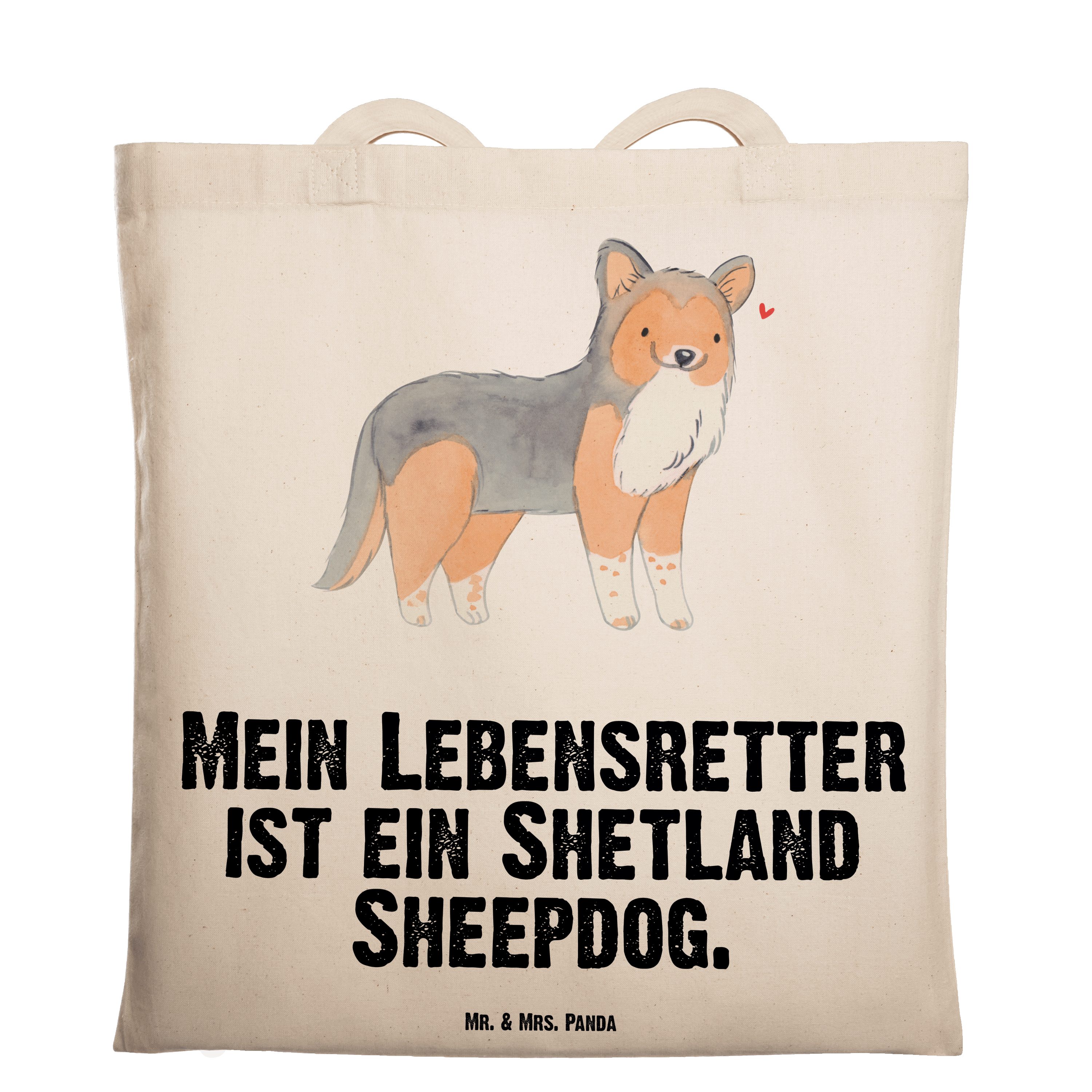 Mr. & Mrs. Panda Tragetasche Shetland Sheepdog Lebensretter - Transparent - Geschenk, Stoffbeutel, (1-tlg)