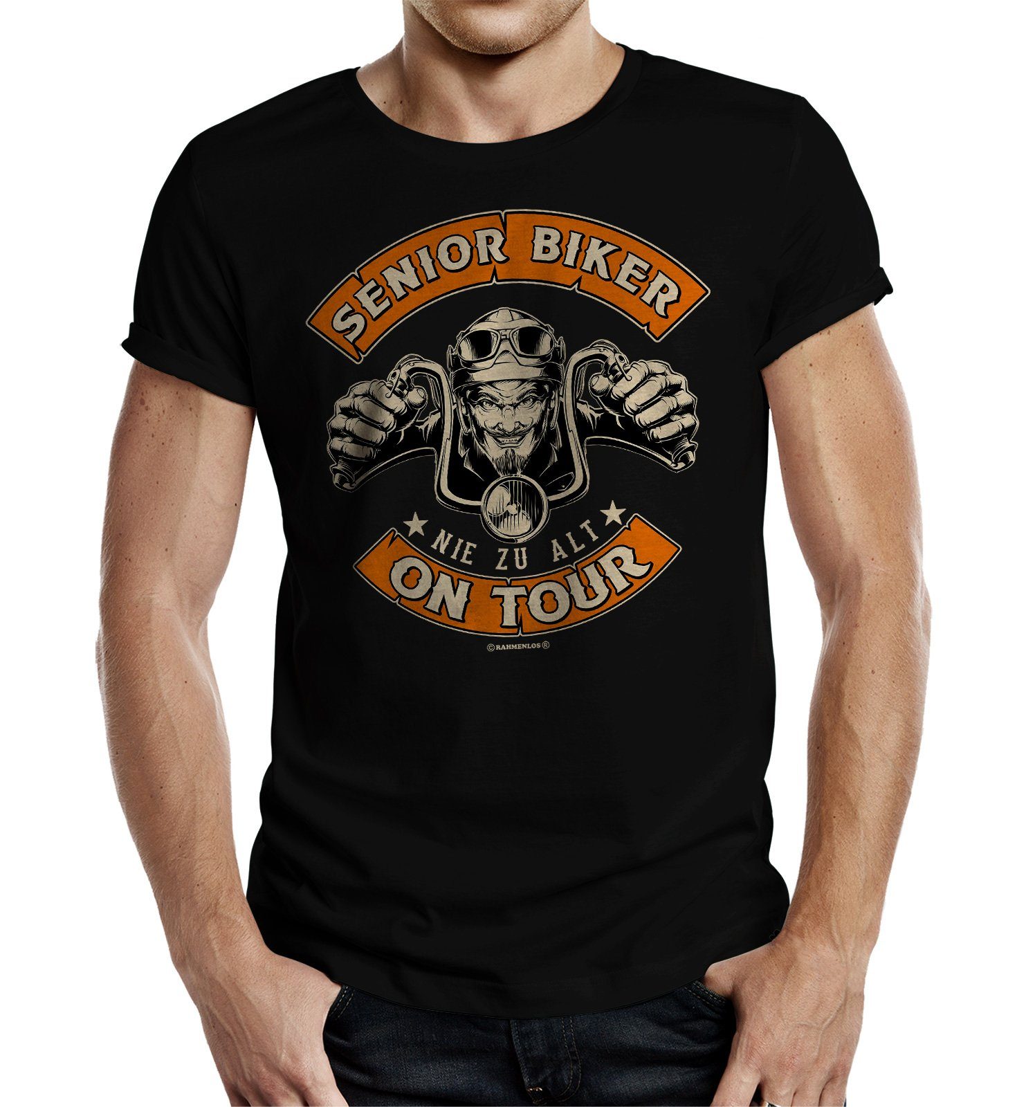 RAHMENLOS® T-Shirt Geschenk für ältere Motorradfahrer - Senior Biker on Tour