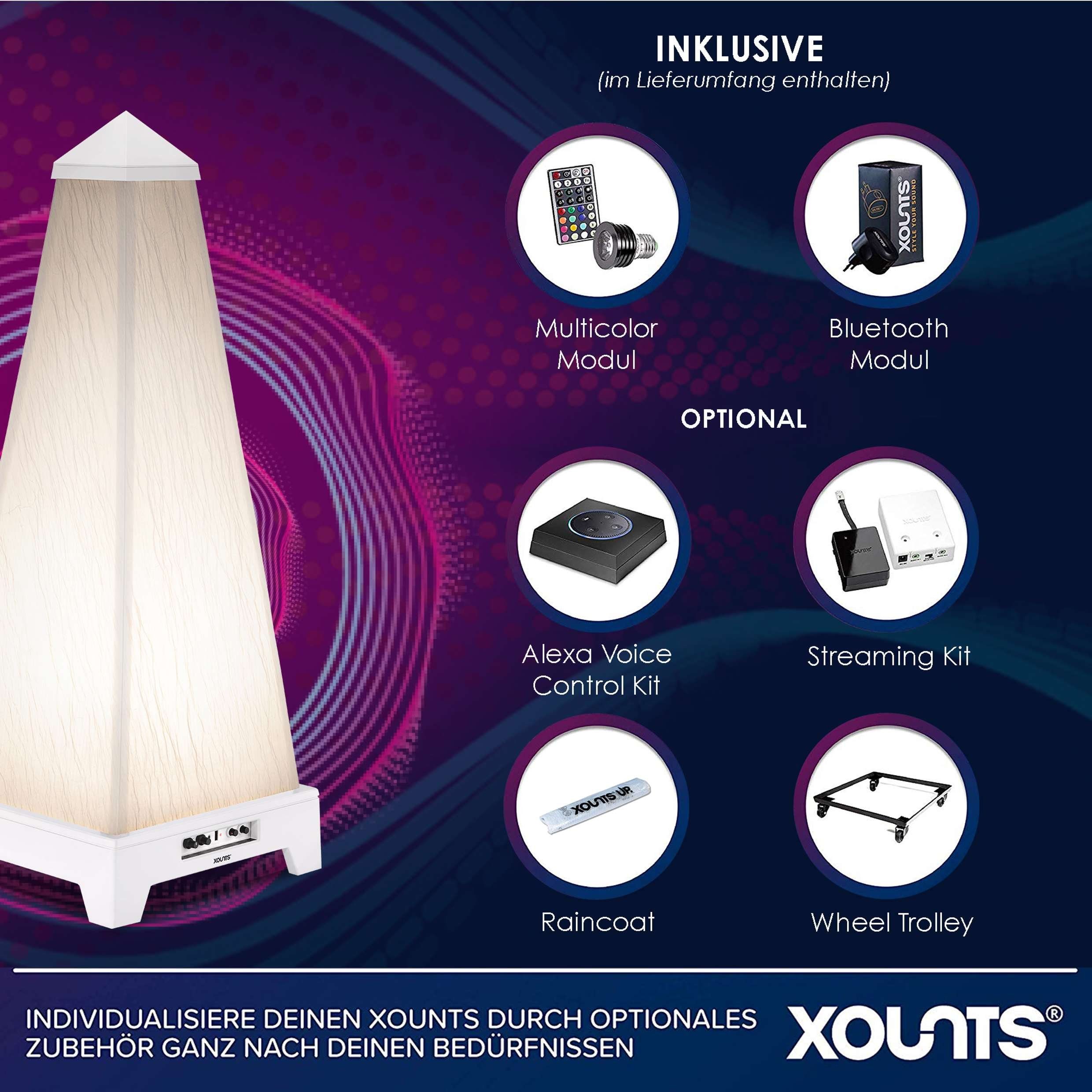 XOUNTS XOUNTS Soundsystem 360° 4.0, schwarz Cover) (Bluetooth Raumklang-Erlebnis, Surround-Lautsprecher austauschbares