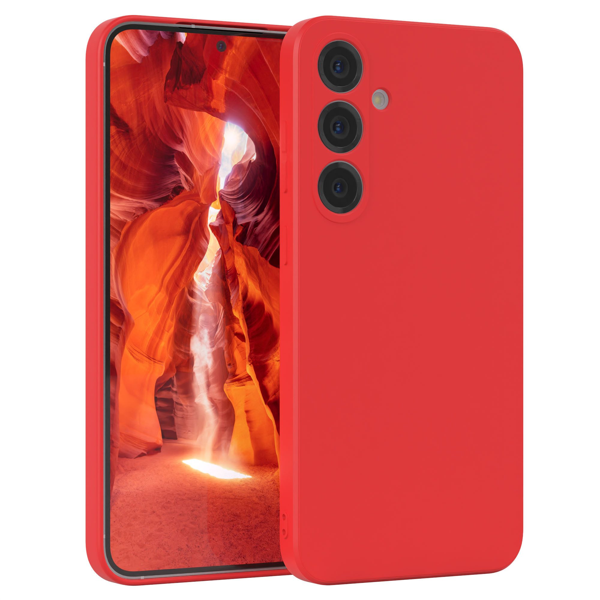 EAZY CASE Handyhülle für Samsung Galaxy S25 Plus Hülle Silikon 6,7 Zoll, Silikon Schutzhülle mit Kameraschutz stoßfest Handycover elastisch Rot