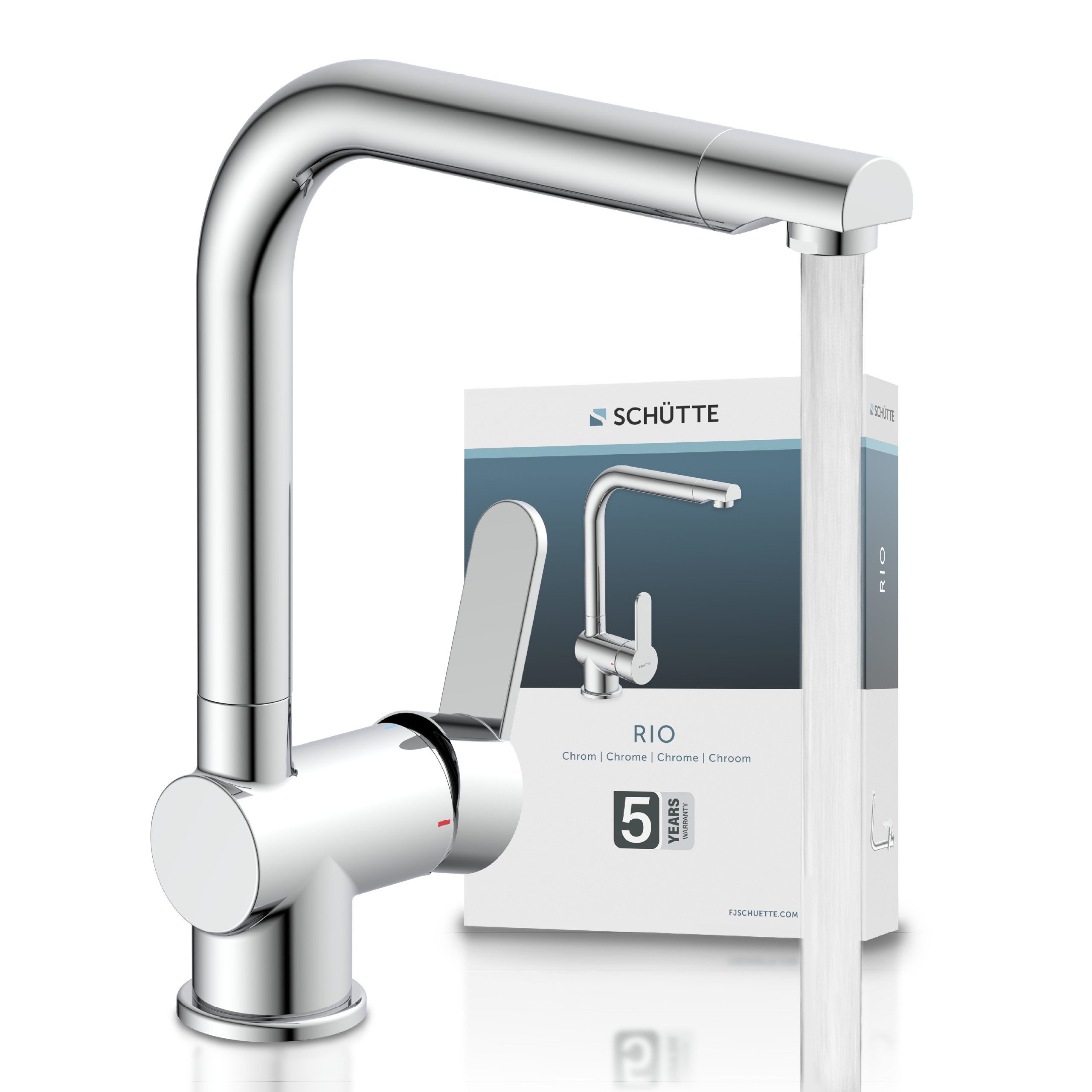 Schütte Spültischarmatur RIO Schütte Küchenarmatur, L-Form, Edelstahl, Cold-Start, schwenkbar, Edelstahl