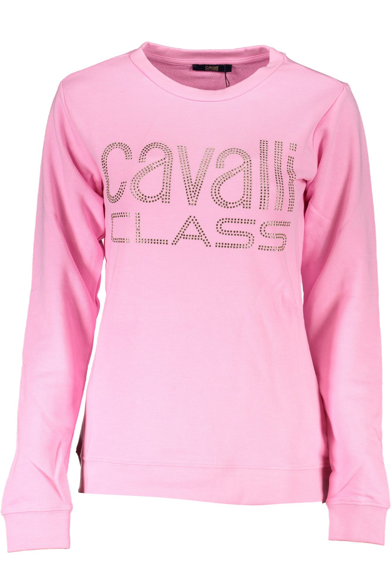 Cavalli Class Sweatshirt Rosa Damenpullover: Strass-Detail, Langarm