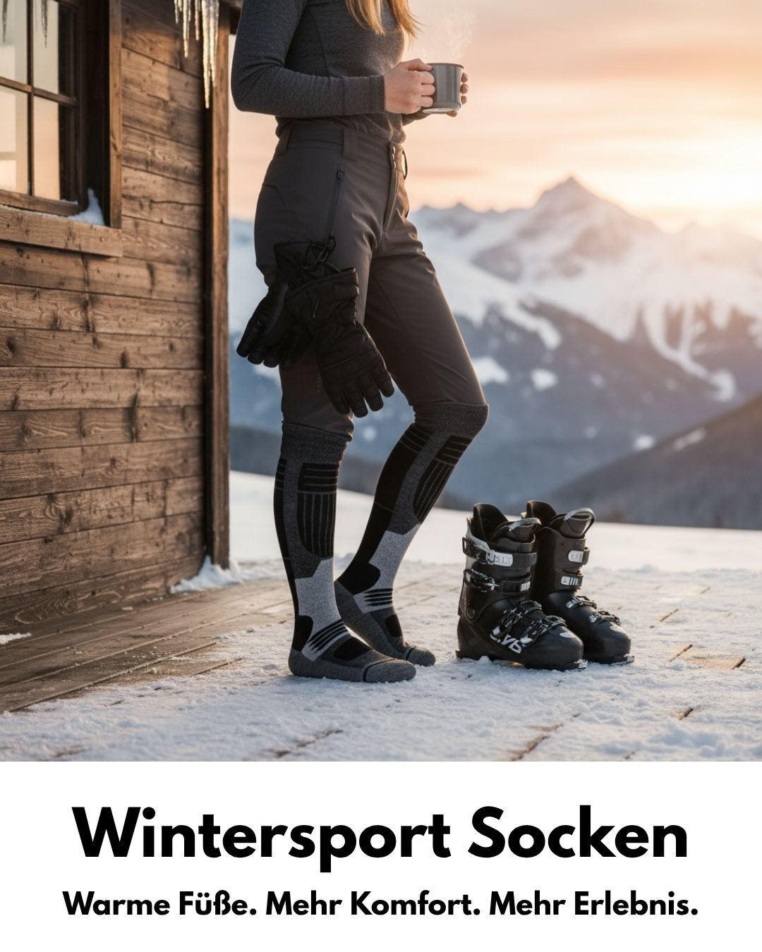 sockenkauf24 Skisocken Merino Damen 2 Paar Ski Kniestrümpfe Merinowolle (2-Paar) atmungsaktive Skisocken mit verstärkten Belastungszonen