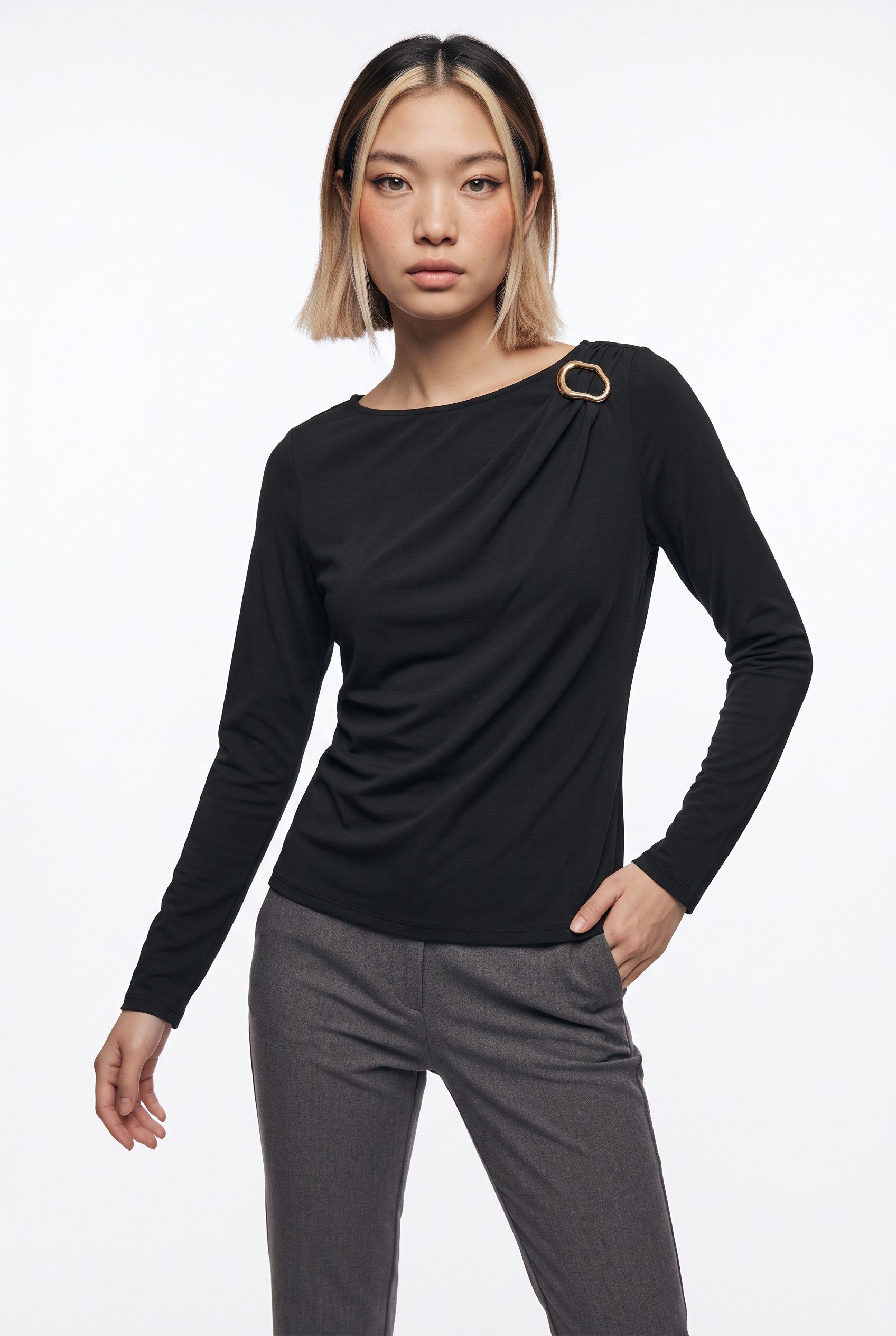 Vero Moda Langarmshirt VMBRIELLE LS BOATNECK TOP JRS Materialmix, regular fit