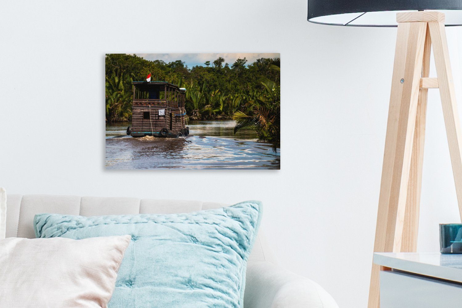 (1 National Park in Boot auf Leinwandbild Fluss im St), cm OneMillionCanvasses® Indonesien, einem Wandbild 30x20 Leinwandbilder, Tanjung Wanddeko, Aufhängefertig, Putung