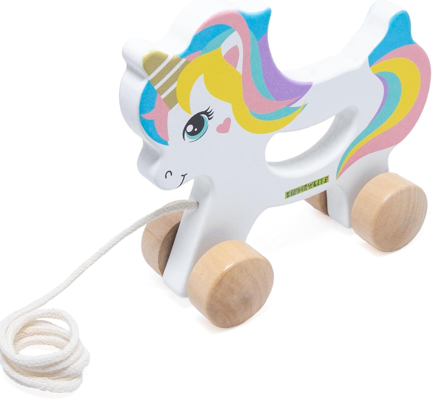 KiNDERWELT Stoffpuppe Nachziehspielzeug Einhorn aus Holz, kindgerechtes Lernspielzeug, Kinde