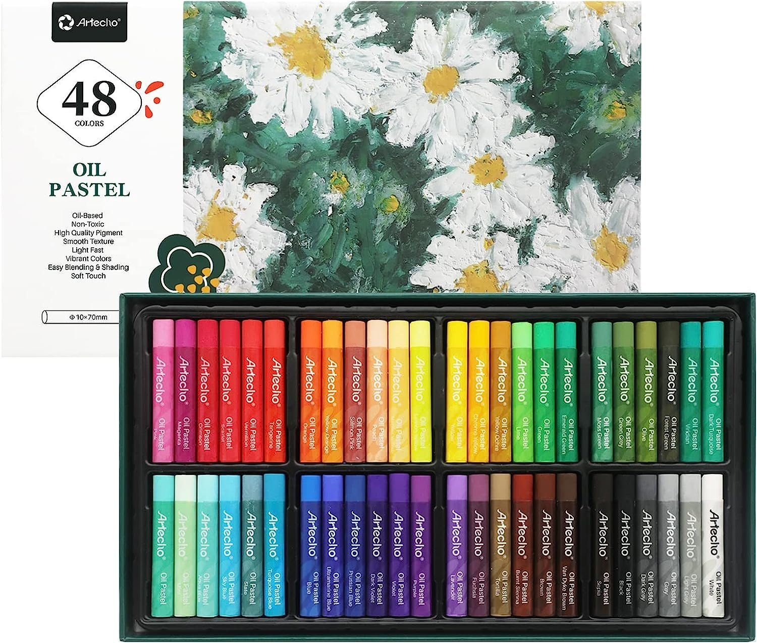 Artecho Pastellkreide 12 / 24 / 48 Ölpastellkreiden Set -je ca. 10 x 70 mm -lebendigen, kräftigen Farben -Ideal zum Malen & Zeichnen- für Anfänger und Profis