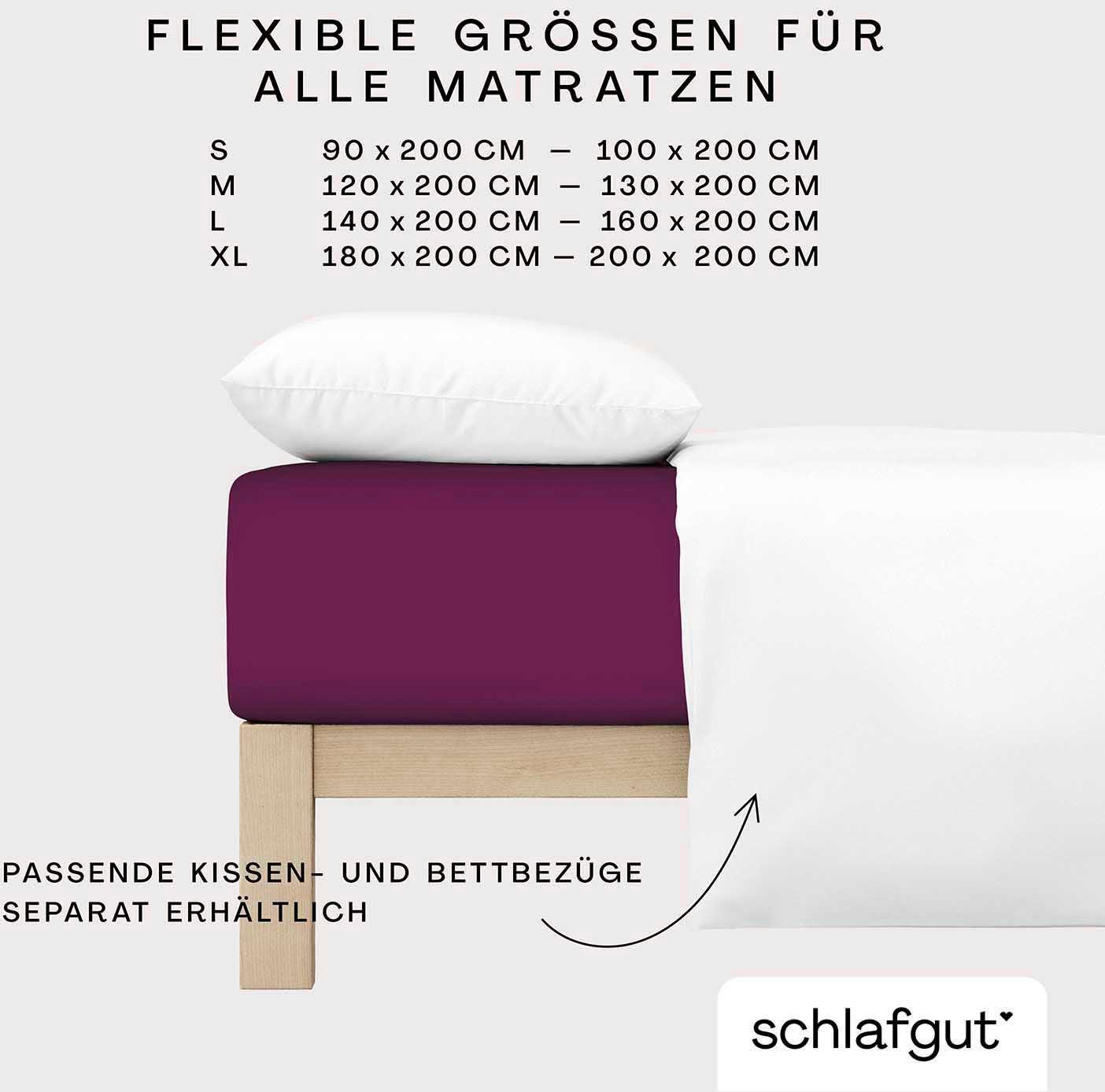 Matratzen deep zuverlässig, 180x200 weich Spannbettlaken Stück), in Bio-Baumwolle, rundum, Bettlaken langlebig, 140x200 CASUAL bis Schlafgut, u.a. purple Gummizug: 90x200, Höhe, 25 oder cm, 100% Jersey, (1 Gr. für cm