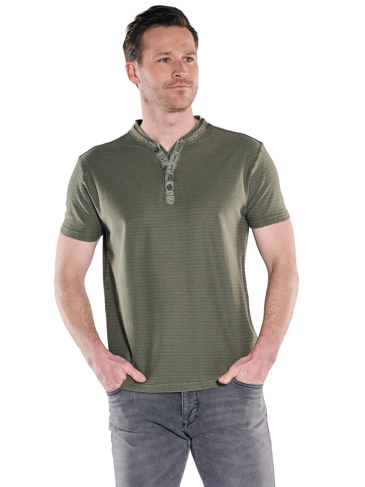 Engbers T-Shirt Herren Henley T-Shirt, Oliv