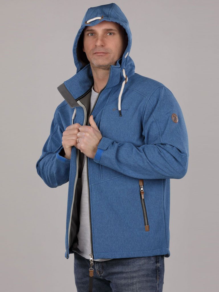 Dry Fashion Softshelljacke Eckernförde Herren Jacke Eckernförde Meliert mit Fleece-Innenfutter und Kapuze