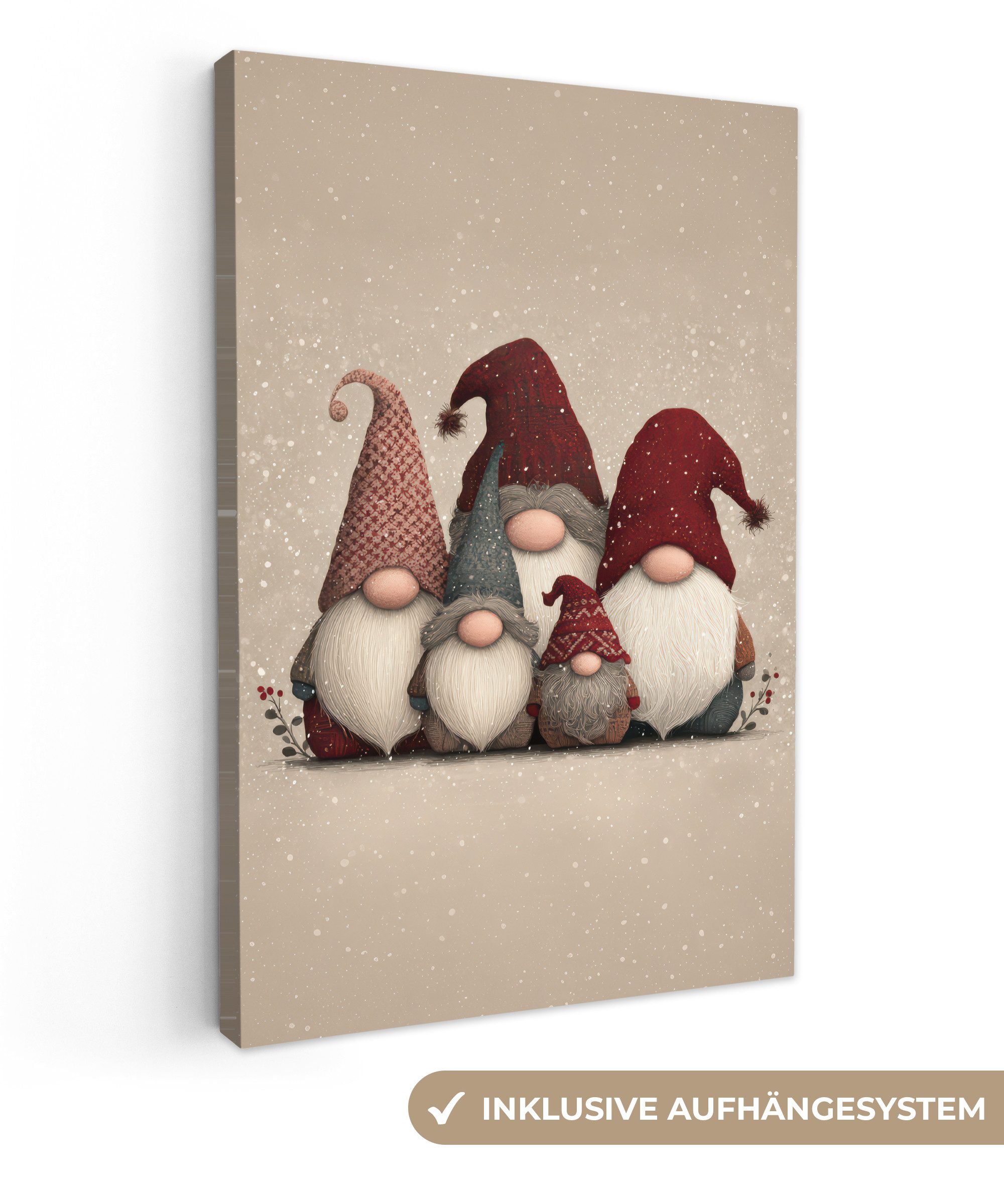 OneMillionCanvasses® Leinwandbild Wichtel - Weihnachten - Schnee - Zipfelmü günstig online kaufen