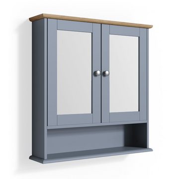 Vicco Badezimmerspiegelschrank Spiegelschrank Badspiegel mit Ablage 2 Türen 58x56cm BIACNO Grau