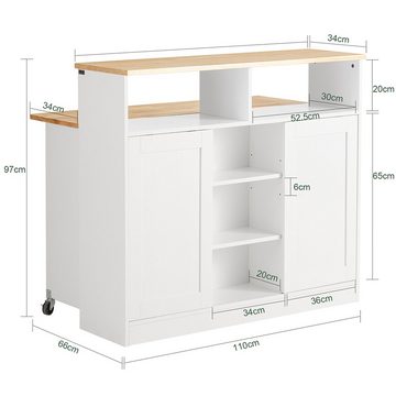 SoBuy Küchenwagen FSB36, Sideboard mit Schiebetüren Kücheninsel mit erweiterbarer Arbeitsfläche