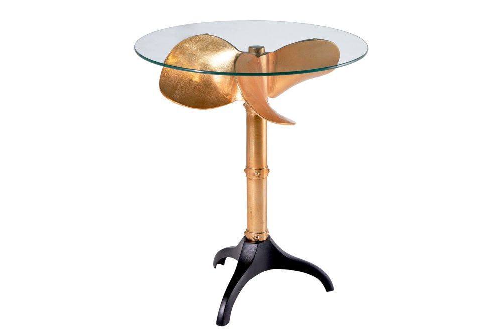 LebensWohnArt Esstisch Maritimer Design-Tisch ELICA H73cm gold-schwarz Beistelltisch