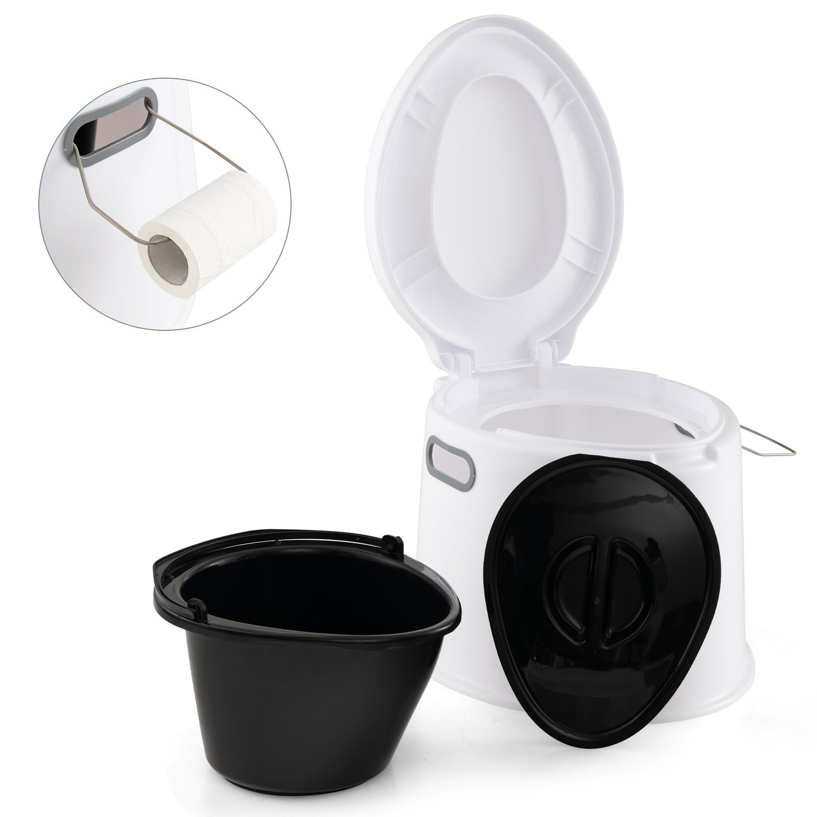 COSTWAY Campingtoilette, tragbar, mit abnehmbarem Eimer, Papierhalter