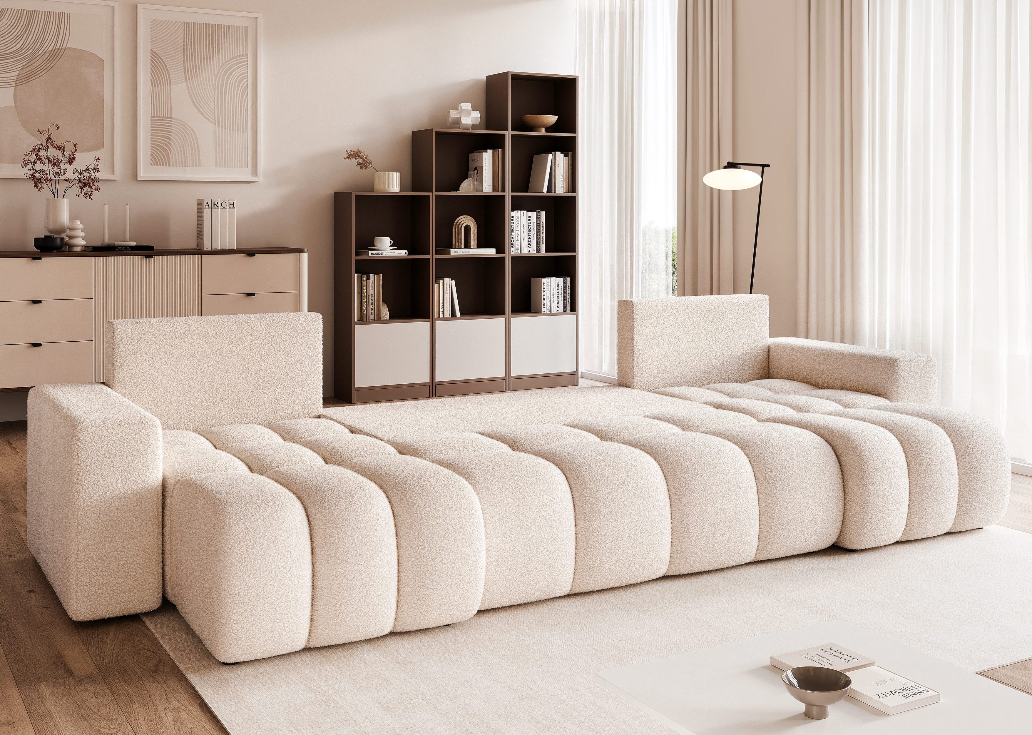 yourhouse24 Wohnlandschaft XXL U-Sofa OLI U mit tiefer Steppung (318 cm) – Bouclé-Stoff, Seite universal – Bild 3 von 5