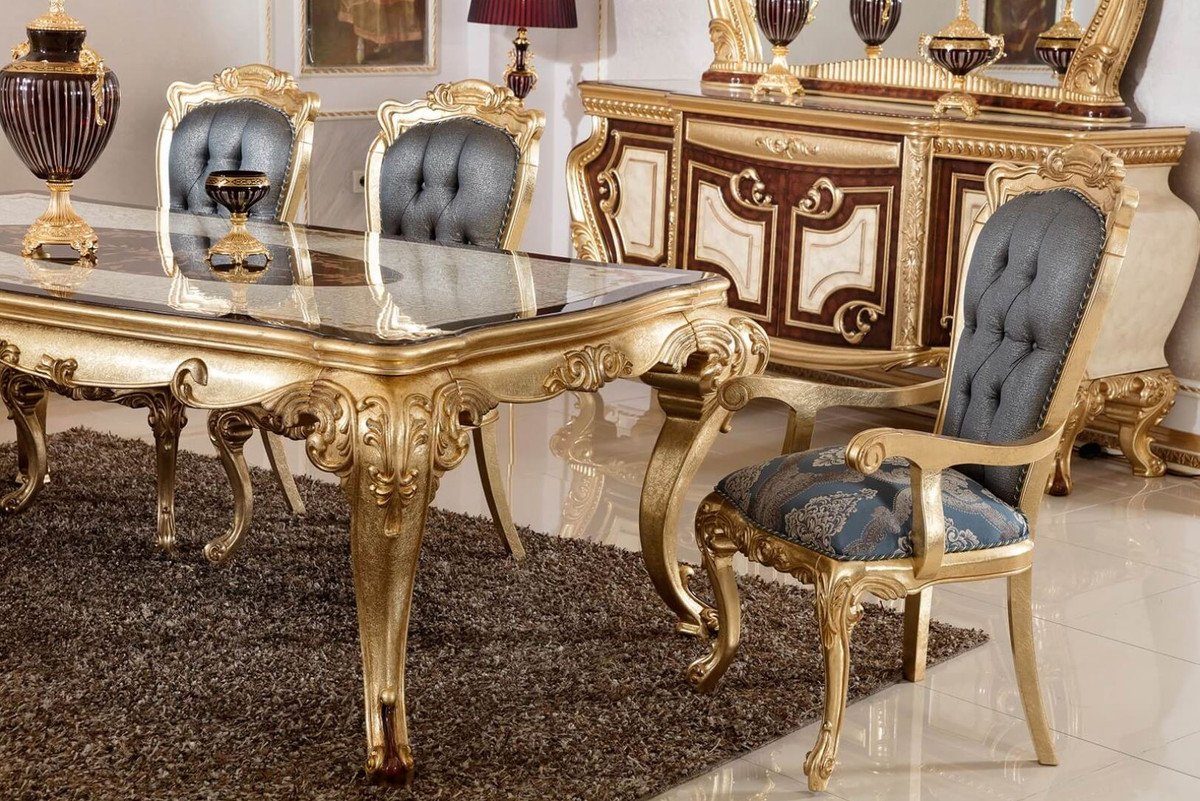 Prunkvoll Barock Möbel Barock Gold Blau - Padrino Casa Barock Luxus 6 Edel - Barock / Esstisch & Barockstil & - Braun - Esszimmer-Set / Möbel Weiß Esszimmer Luxus Set Esszimmer 1 / Esszimmerstühle im