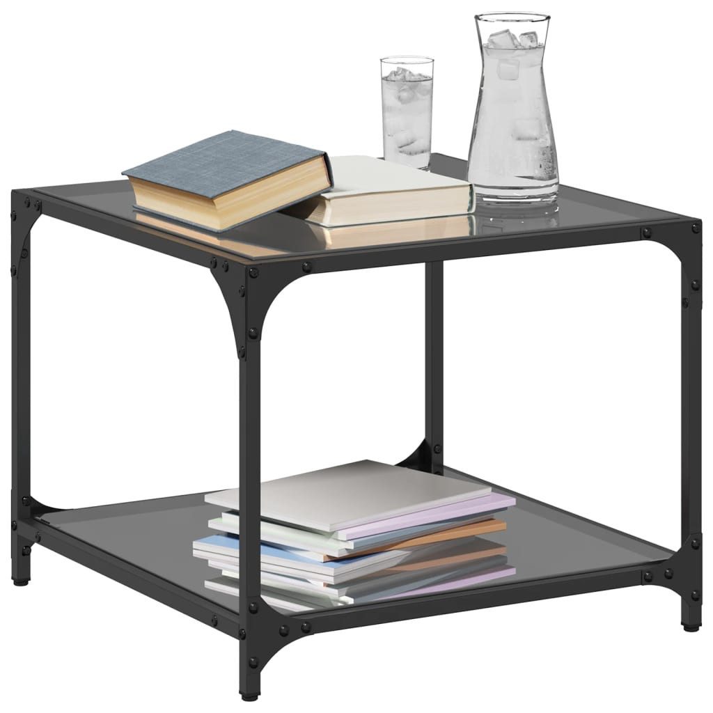 vidaXL Couchtisch Couchtische mit Glasplatte 2 Stk. Schwarz 50x50x40 cm Stahl (2-St)