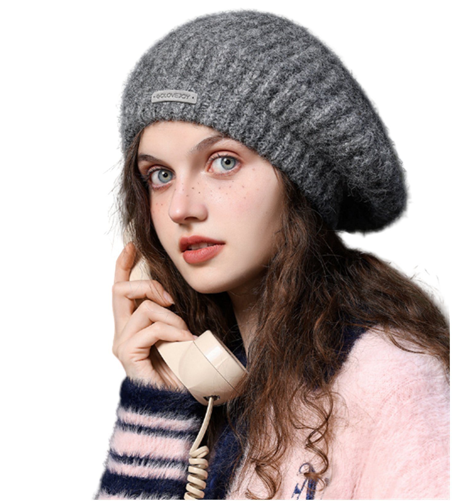 carefully selected Strickmütze Gestrickte, gerippte Beanie-Mütze für Damen, warm und komfortabel grau