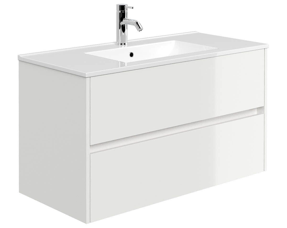Posseik Waschtisch-Set Badmöbel Waschtisch LIMES 100cm, inkl Waschbecken, weiß hochglanz, (Badmöbel Set, 1-St., Waschtisch Set)