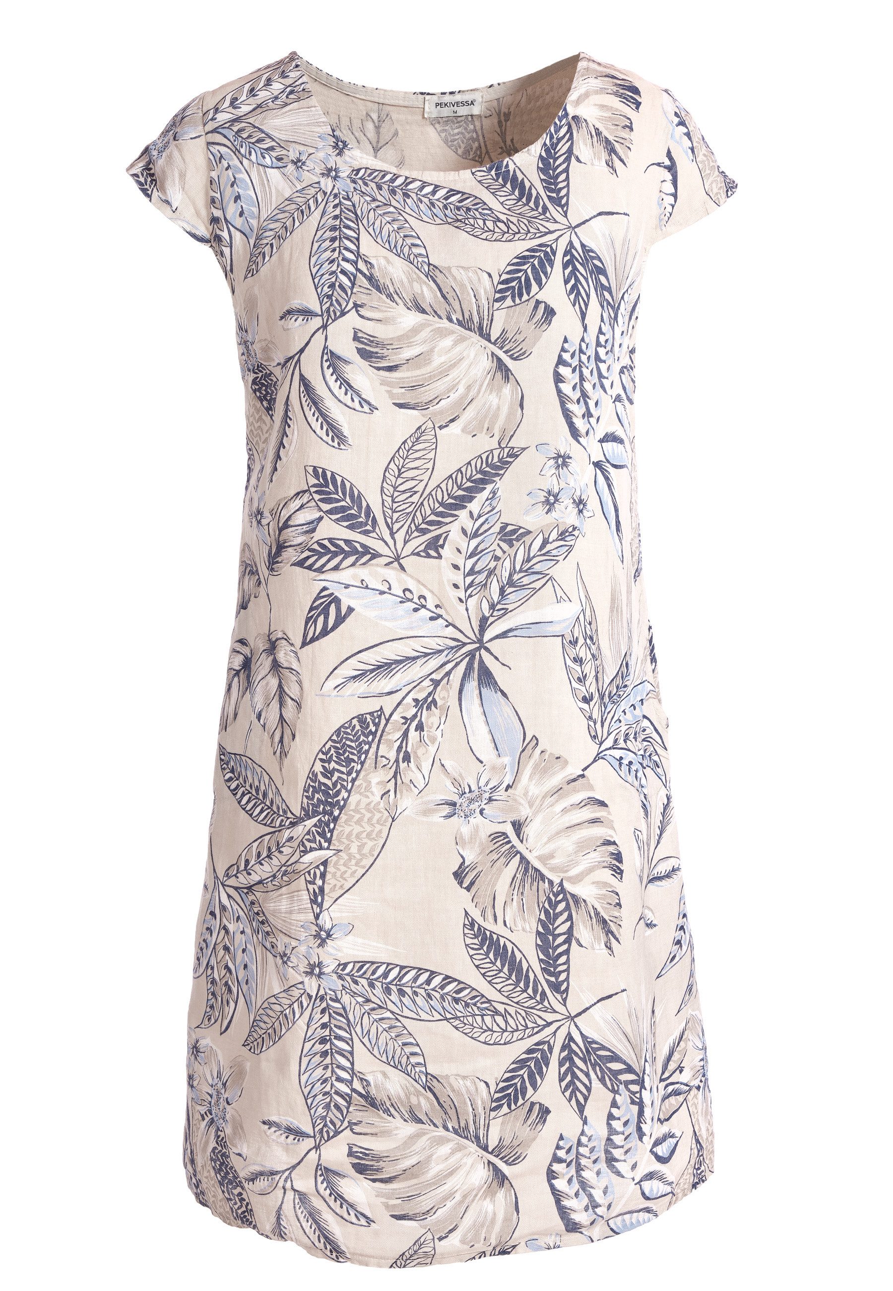 PEKIVESSA Sommerkleid Leinenkleid knielang kurzarm mit floralem Muster günstig online kaufen