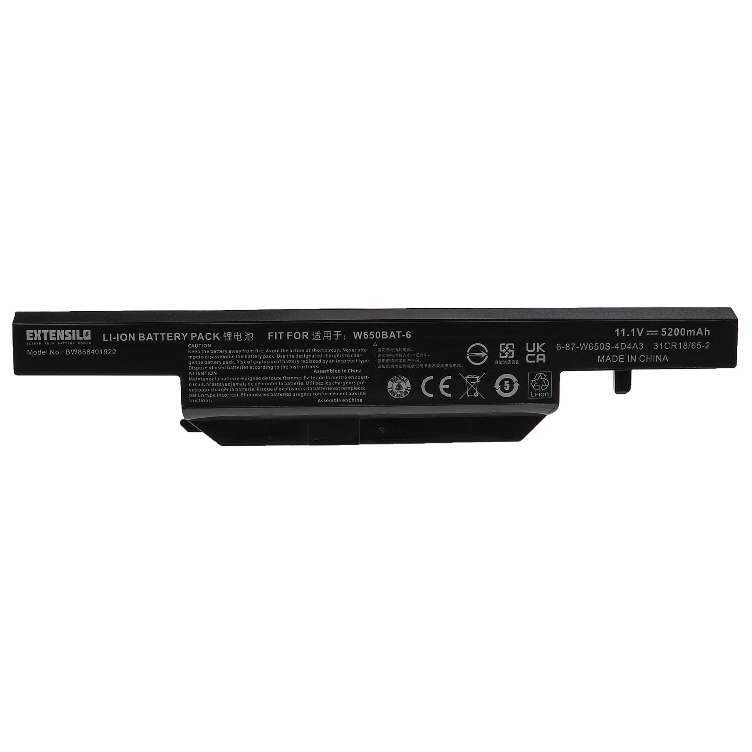 Extensilo Ersatz für Clevo W650BAT-6, 6-87-W76SS-4R41 für Laptop-Akku Li-Ion 5200 mAh (11,1 V)