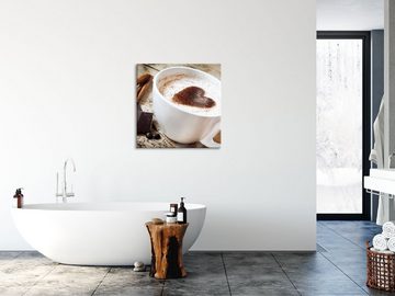 Pixxprint Glasbild Tasse Kaffee mit Schokolade, Tasse Kaffee mit Schokolade (1 St), Glasbild aus Echtglas, inkl. Aufhängungen und Abstandshalter