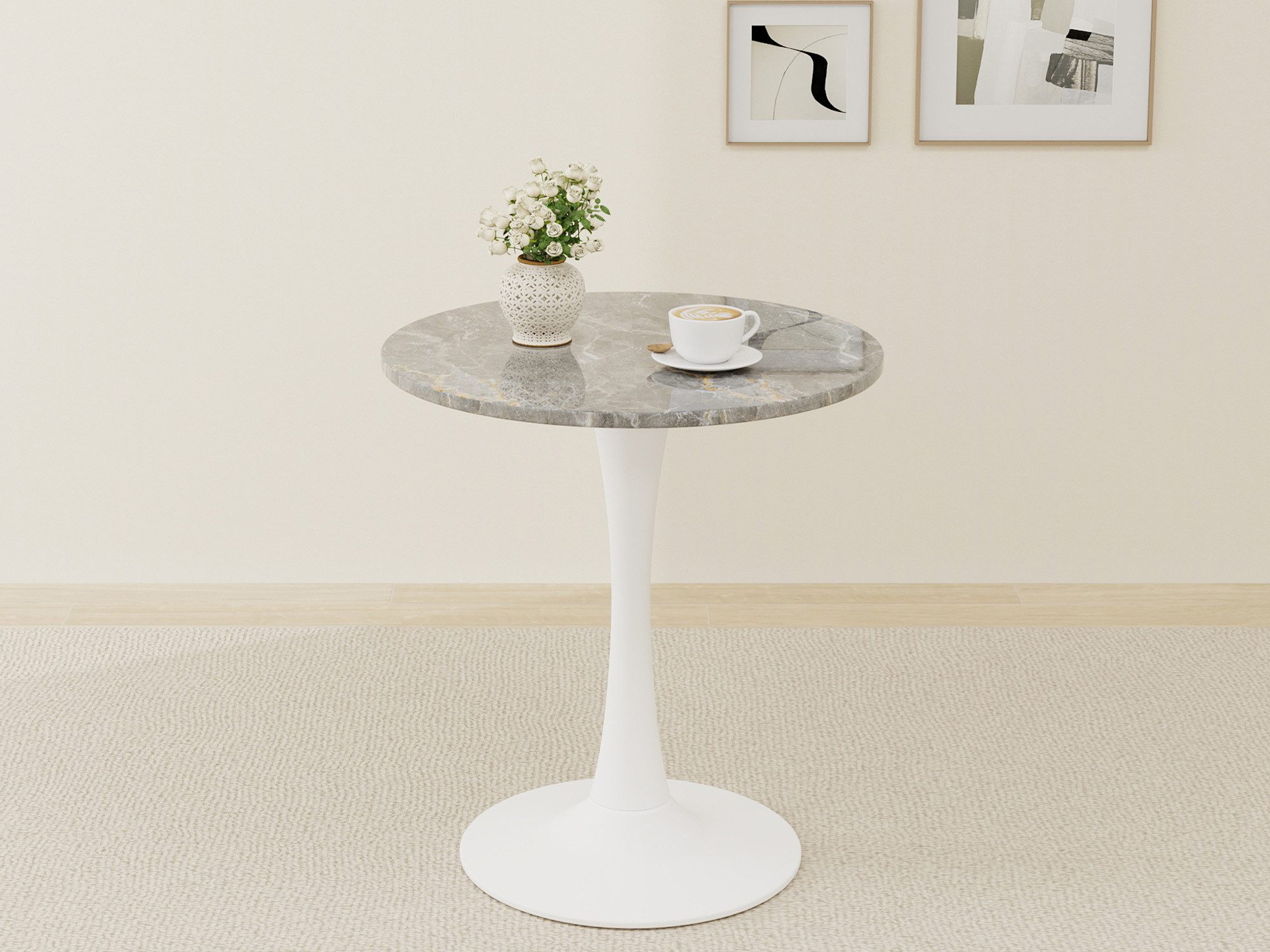 GLP Esstisch Runder Esstisch mit Sinterstein Tischplatte in Marmoroptik, 70 cm Ø (Gestell aus Metall, kratzfest und hitzebeständig), für kleine Räume und Apartments