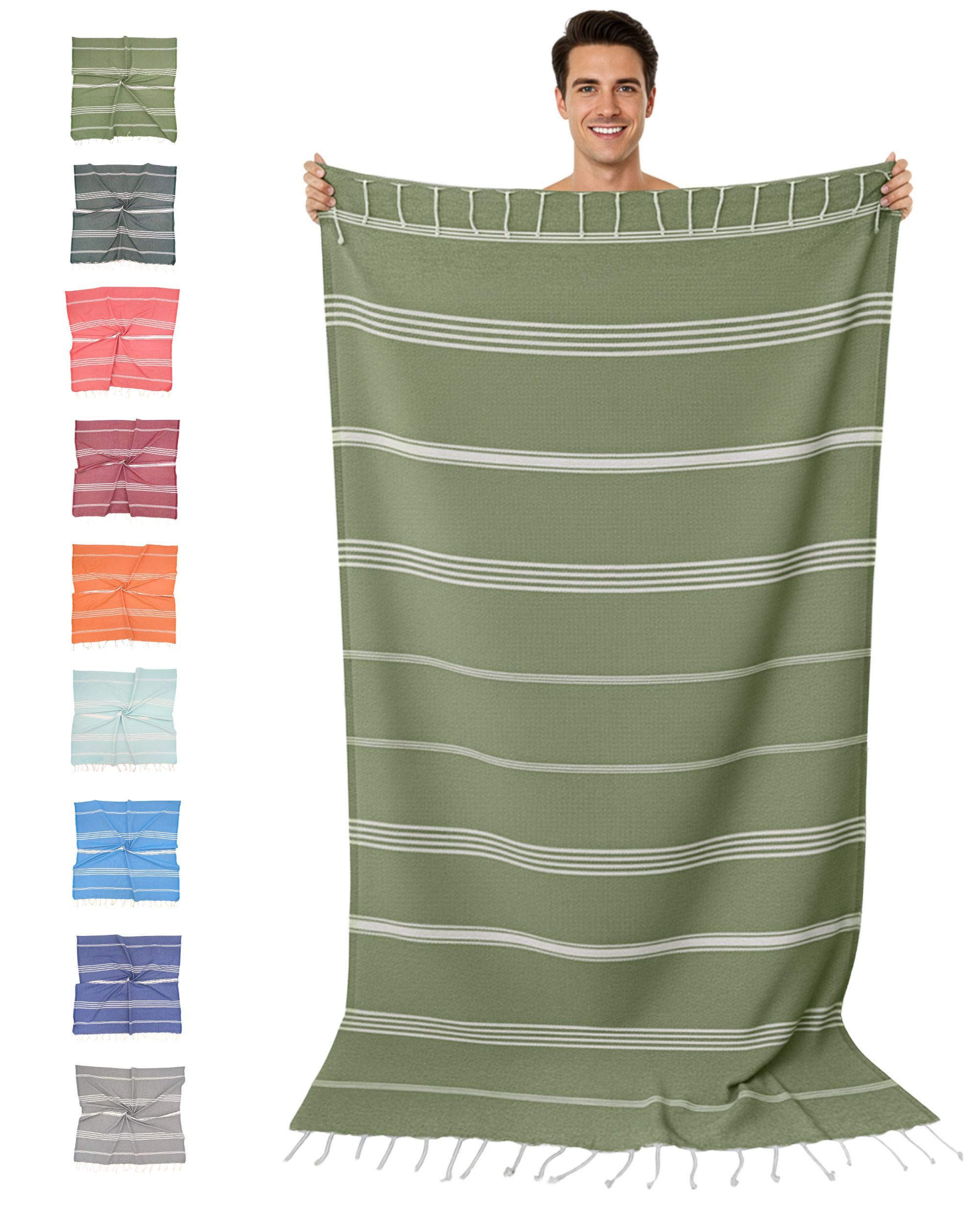 furora HOLIDAY Saunatuch Strandtuch Hamamtuch: groß 100x200 cm Saunatuch, Strandhandtuch dünn, Strandtuch Saunatuch aus 100% Baumwolle Strandtuch Set