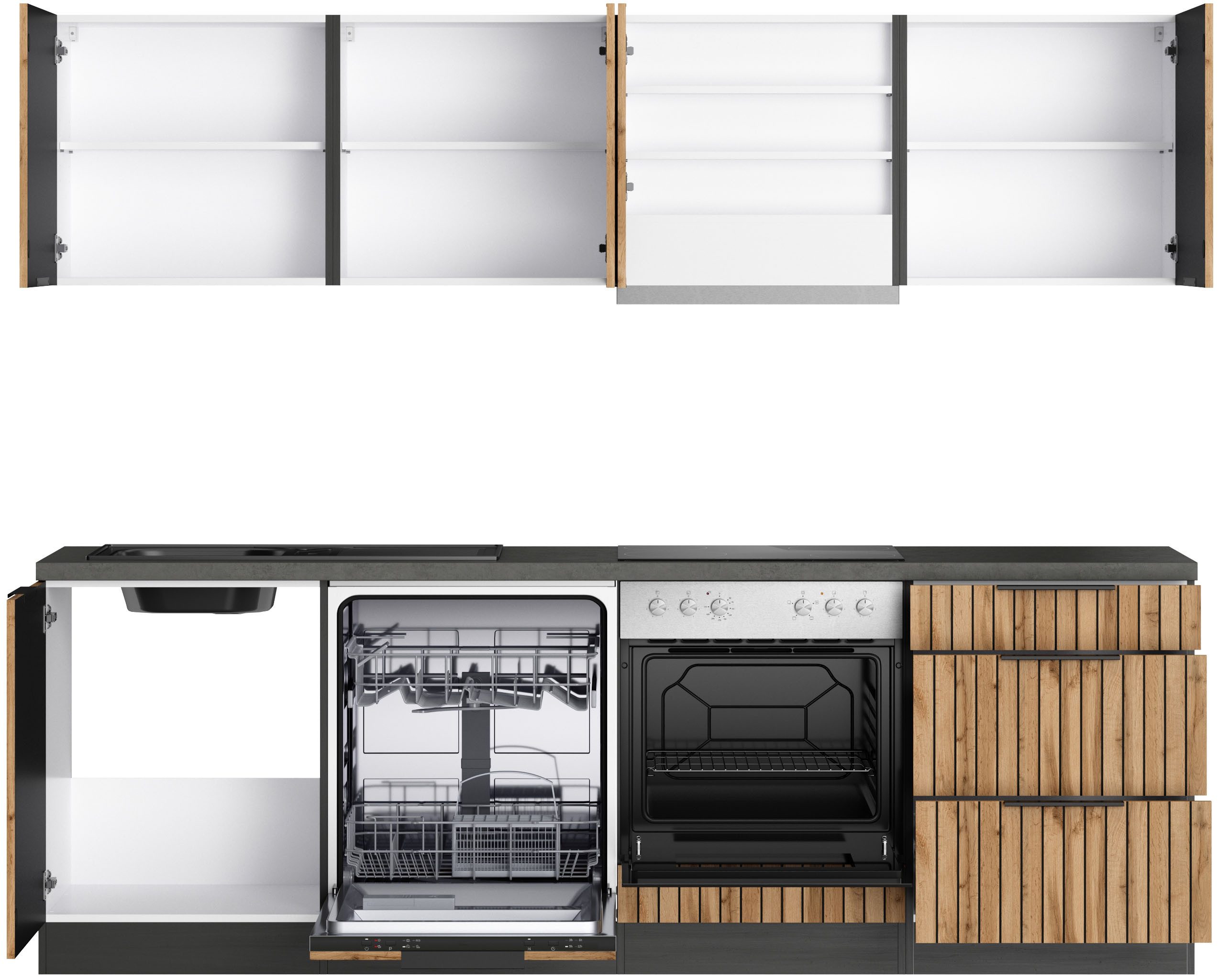 KOCHSTATION Küchenzeile KS-Lagos, Breite 240 cm,wahlweise mit E-Geräten, Spüle in edelstahl oder schwarz – Bild 4 von 5