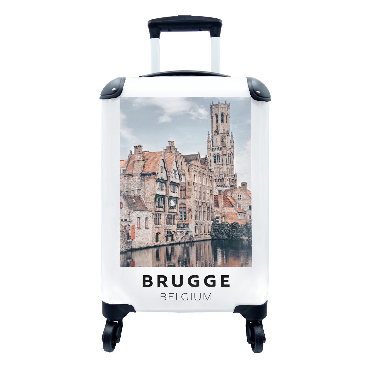 MuchoWow Handgepäckkoffer Brügge - Belgien - Architektur - Wasser, 4 Rollen, Reisetasche mit rollen, Handgepäck für Ferien, Trolley, Reisekoffer
