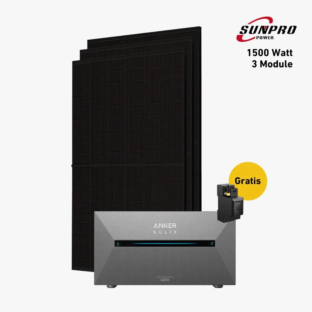 Balkonstrom Balkonkraftwerk 1500 Watt mit Speicher, Anker 2 Pro, Komplettset, Bifazial, 1500 W, Monokristallin, (Anker SOLIX Solarbank 2 E1600 PRO Stromspeicher), Made in Germany Kabel