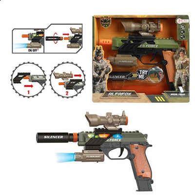 Toi-Toys Blaster Militärische Spielzeugpistole Sound & Licht Schalldämpfer Taschenlampe