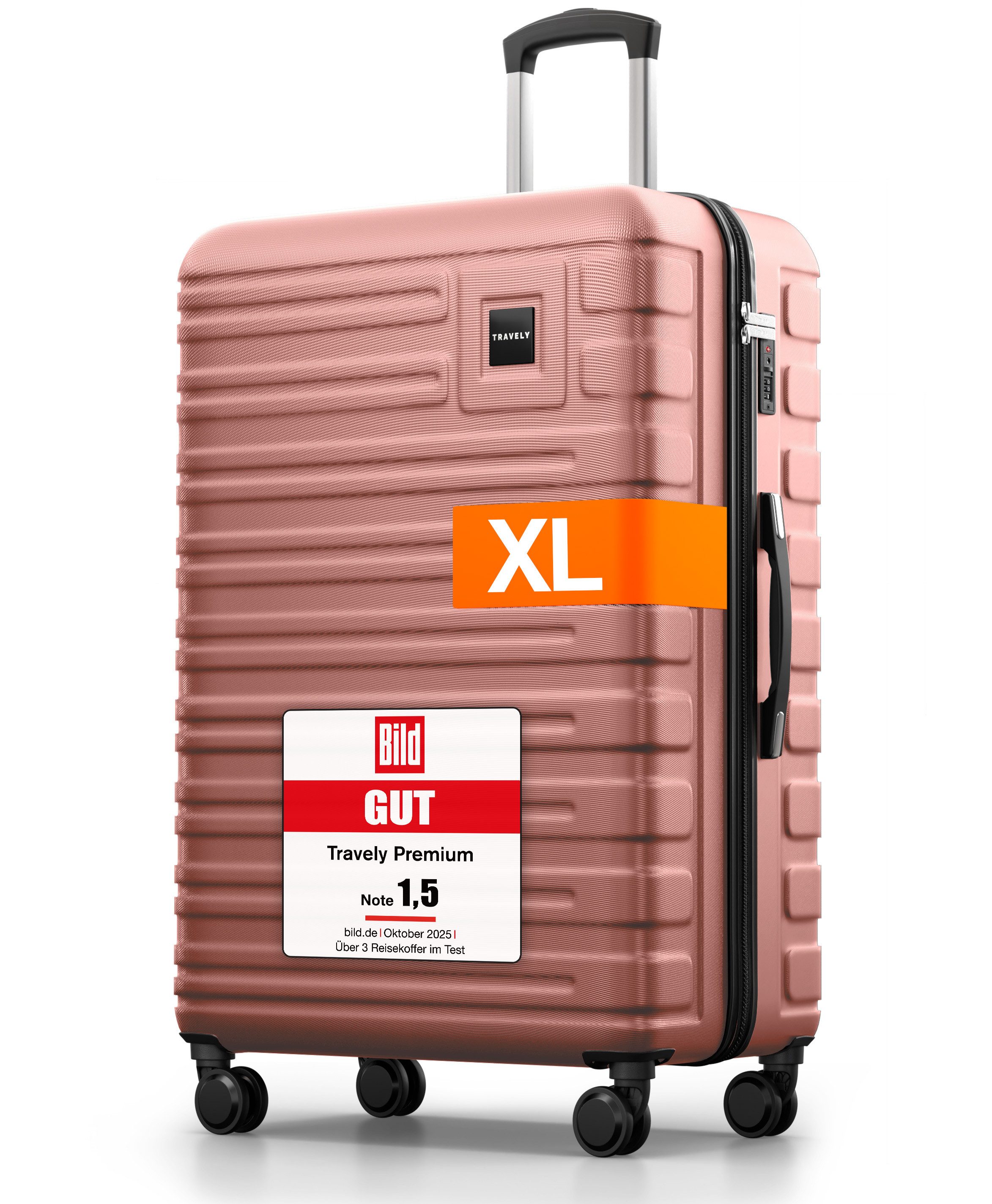 Travely Koffer Polycarbonat Koffer XL 77cm - Reisekoffer, Hartschalenkoffer, Trolley, 4 Rollen, Designed in Germany, austauschbare Griffe und Rollen