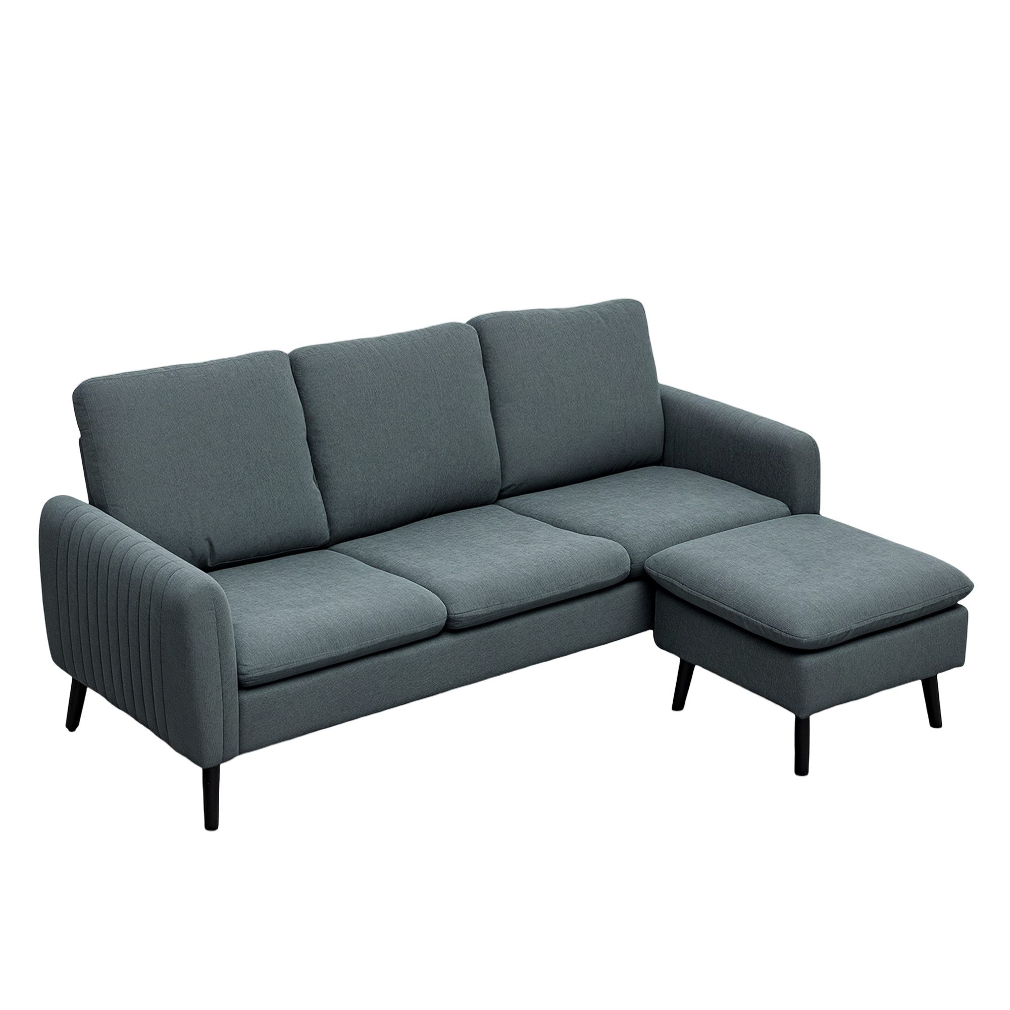 HOMCOM Ecksofa 3-Sitzer-Sofa mit Fußhocker, Stoffbezug 1 Teile, L-förmiges Couch, Dunkelgrau