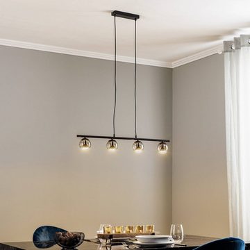 Lindby Pendelleuchte Samika, Leuchtmittel inklusive, warmweiß, Modern, Glas, Eisen, rauchgrau, Schwarz, 4 flammig, inkl.