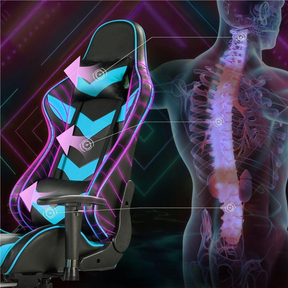 Yaheetech mit Armlehnen Gaming einstellbaren Blue Gaming Stuhl Neon Chair,