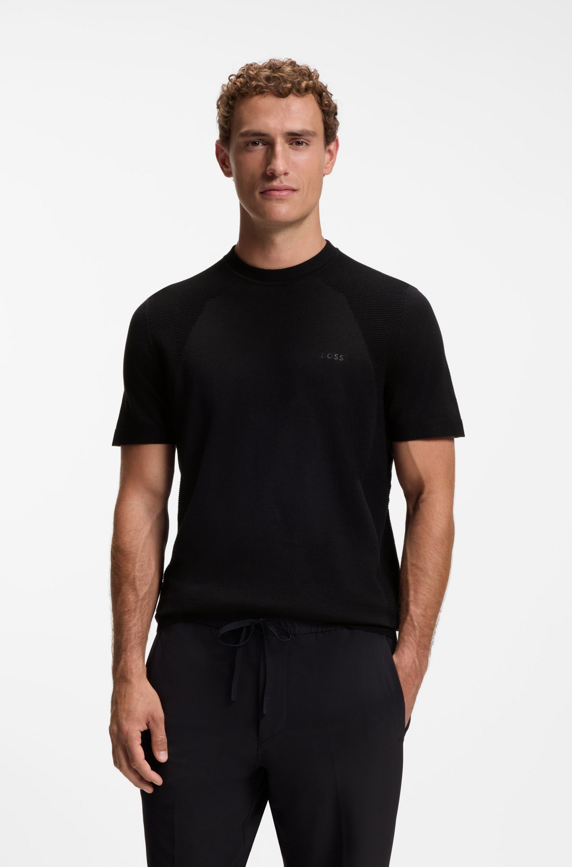 BOSS Green Kurzarmpullover KN_Momentum-Lite TS Kurzarm, Regular Fit, Baumwollmischung