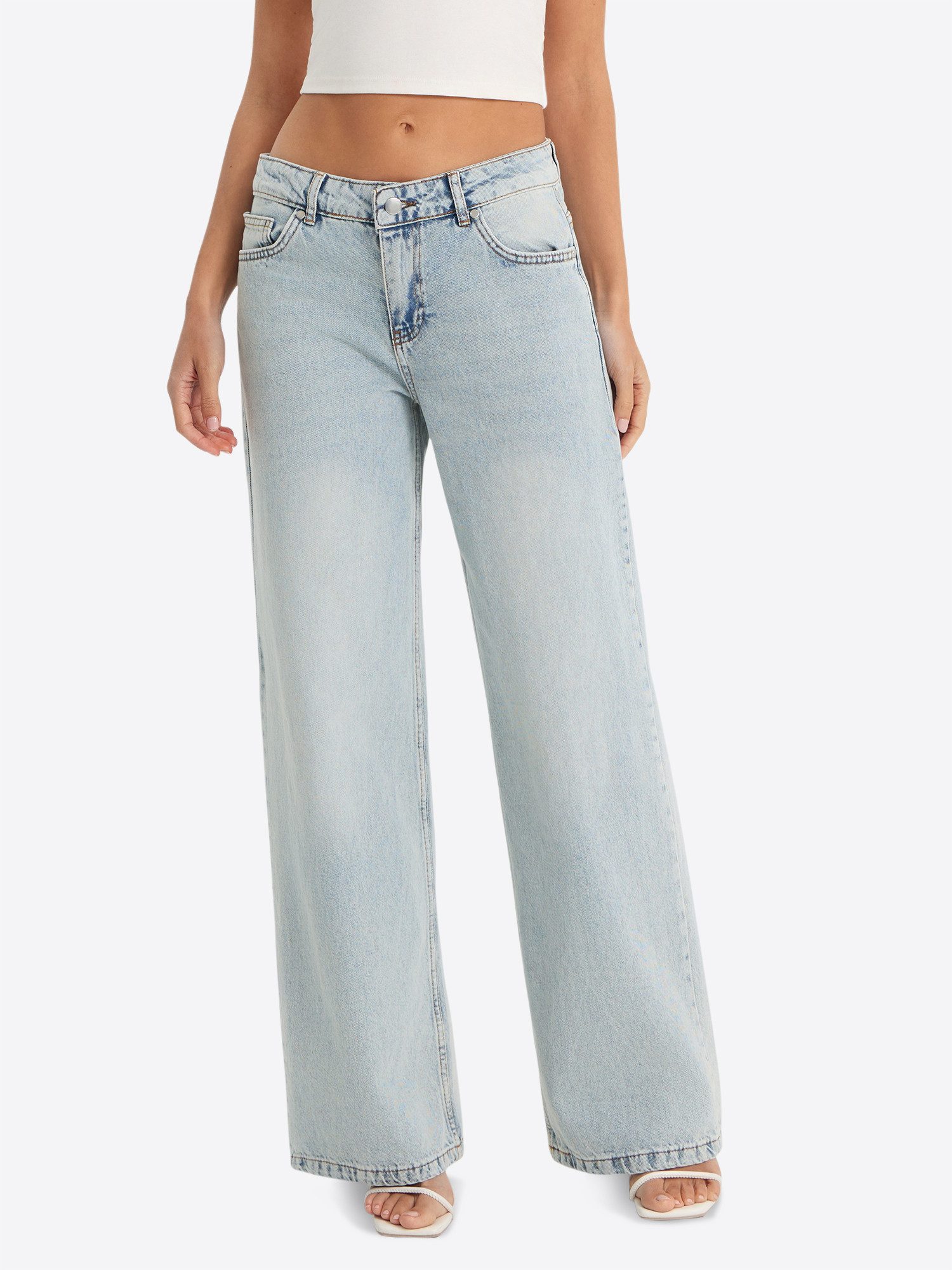 Imily Bela Loose-fit-Jeans Damen Hochgeschnittene Jeans mit weitem Bein (Packung, 1-tlg., 1per-Pack) aus Baumwolle