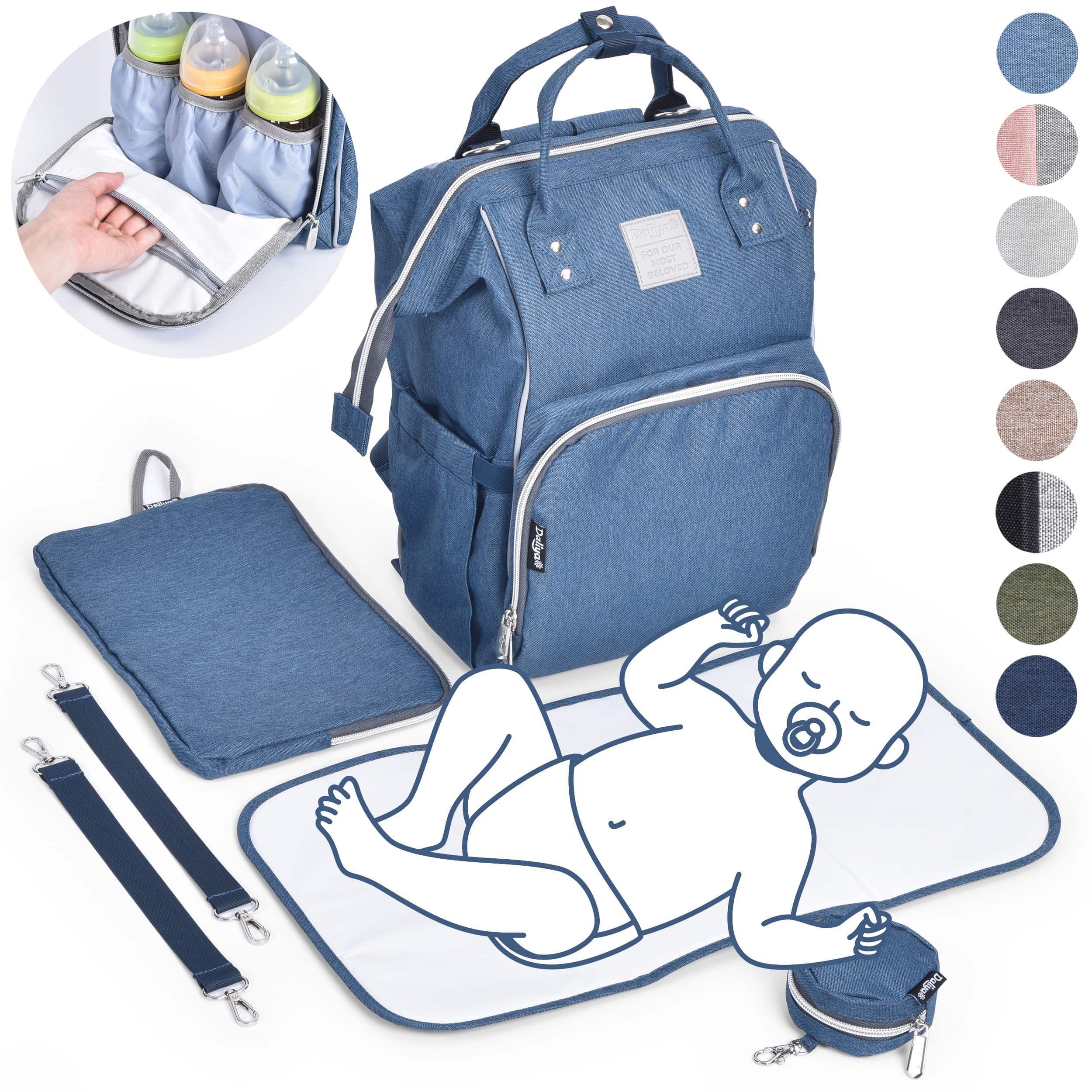 Daliya® Wickeltasche PAKMI Wickelrucksack, Kinderwagentaschen, Mamabag (Set, 5-tlg., Wickeltasche, Wickelunterlagen, Schnullertasche, Befestigungsriemen), Thermofächer, Schnuller Aufbewahrung, Wickelunterlage, hochwertig