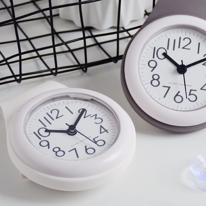 Devenirriche Wecker Badezimmer Uhr wasserdichter Verschluss(Weiß)