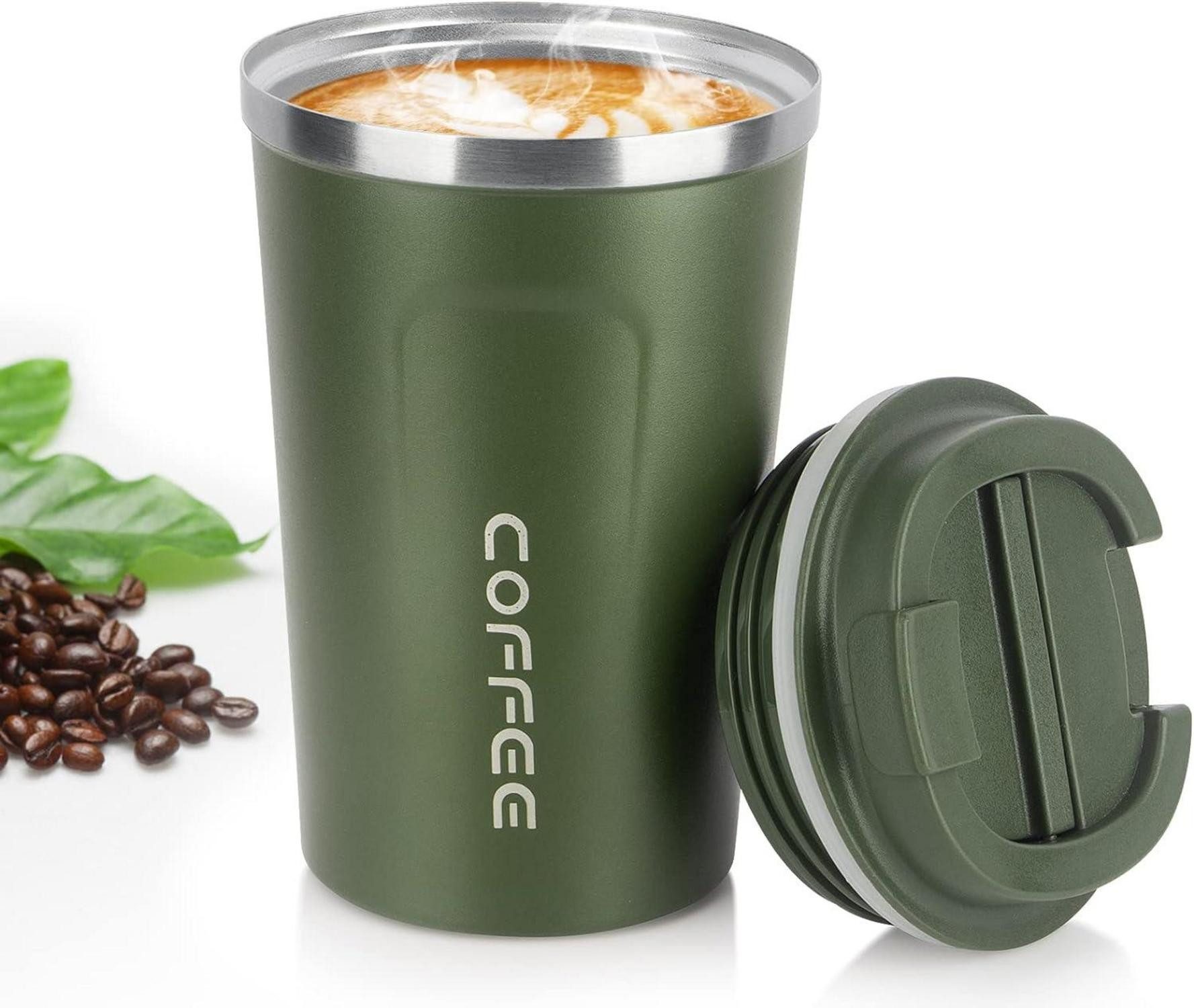 Thermobecher Becher 380ml Edelstahl doppelwandiger auslaufsicherer Deckel grün