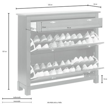 Home affaire Schuhkommode Rauna, Aus massiver Kiefer, mit dekorativen Fräsungen