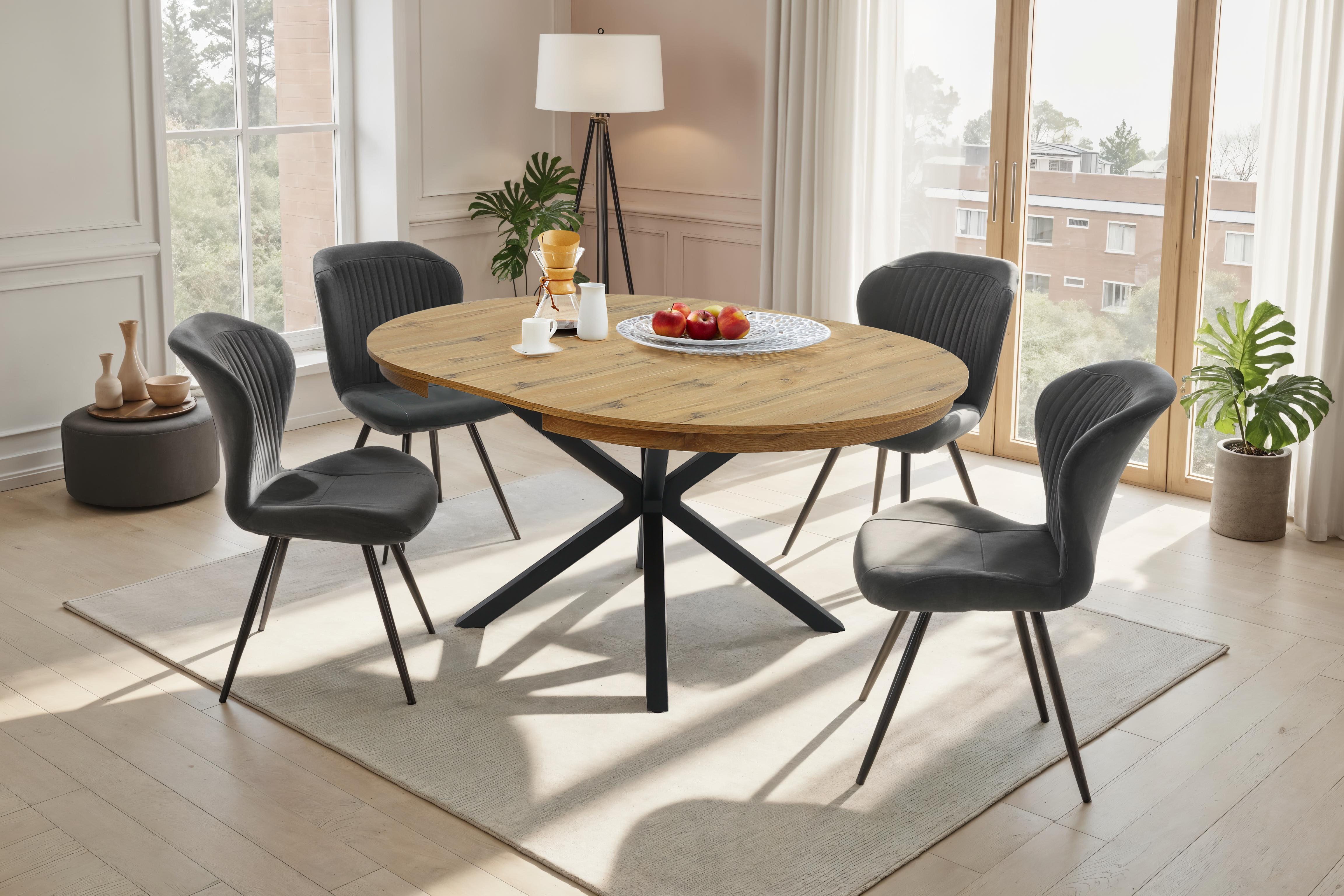 Jockenhöfer Gruppe Essgruppe Olbia/Düren, Sitzgruppe (Set, 5-tlg., 1 Ausziehtisch und 4 Stühle), (5-tlg), Tisch mit Butterflyauszug, 120-160 cm, Wildeiche