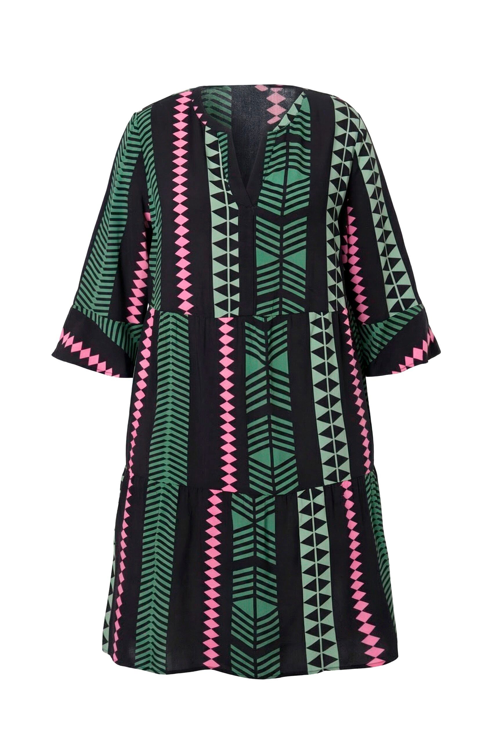 Ulla Popken Midikleid Kleid grafischer Druck Tunika-Ausschnitt 3/4-Arm