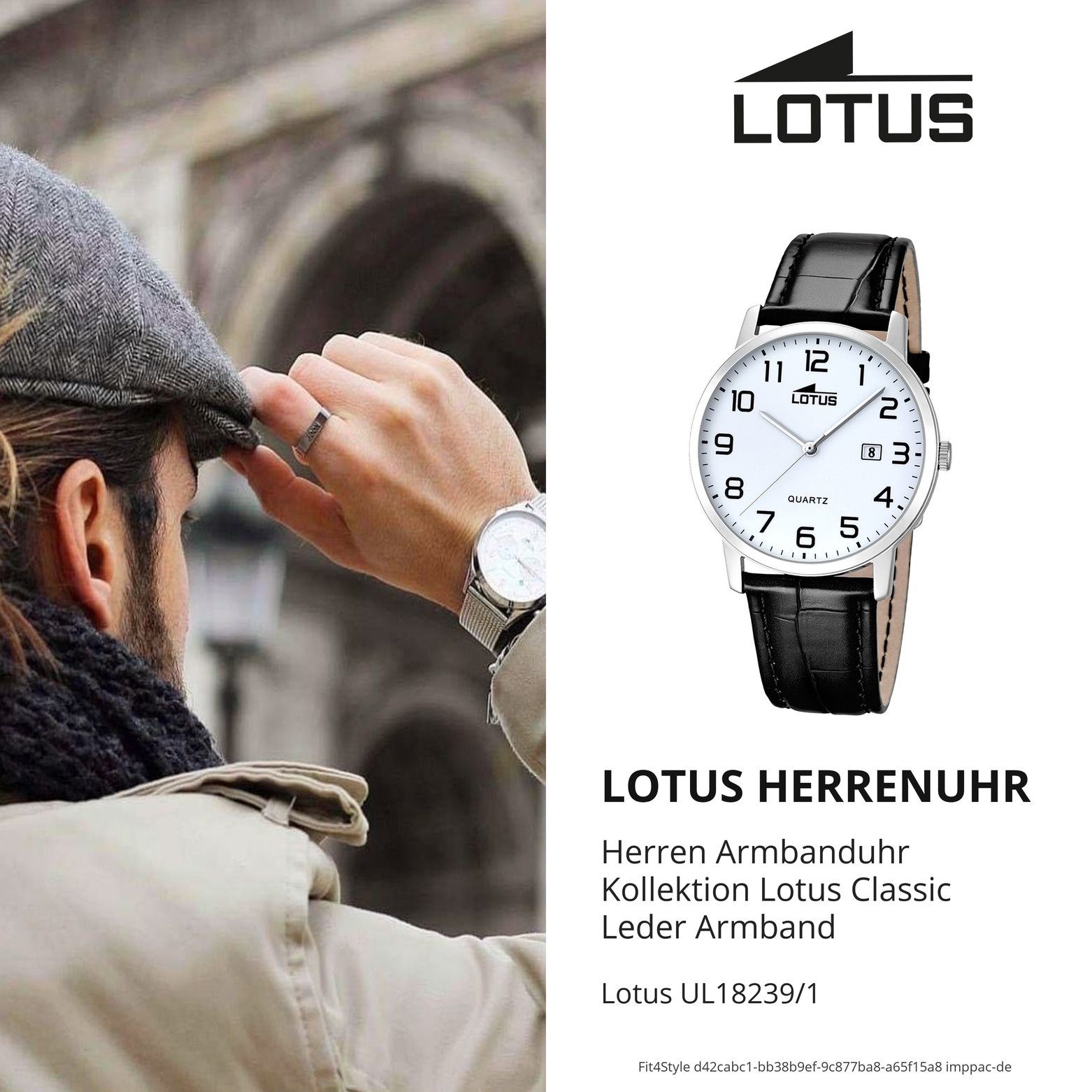 Herren Herren Lotus Leder, Armbanduhr groß (ca. schwarz Lederarmband Uhr L18239/1 Quarzuhr Elegant 40mm), rund, Lotus