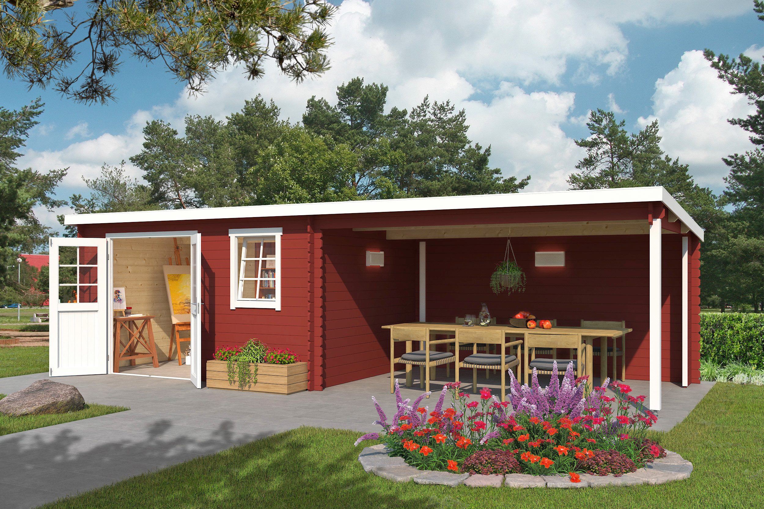 LASITA MAJA Gartenhaus Reno, BxT: 780x314 cm, (Set), Blockbohlenhaus 28mm, mit Anbau